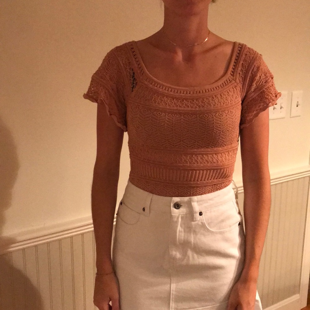 Ronny kobo rose/nude body suit top